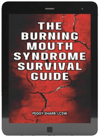Cover of a guide on burning mouth syndrome survival by Peggy Sharr.